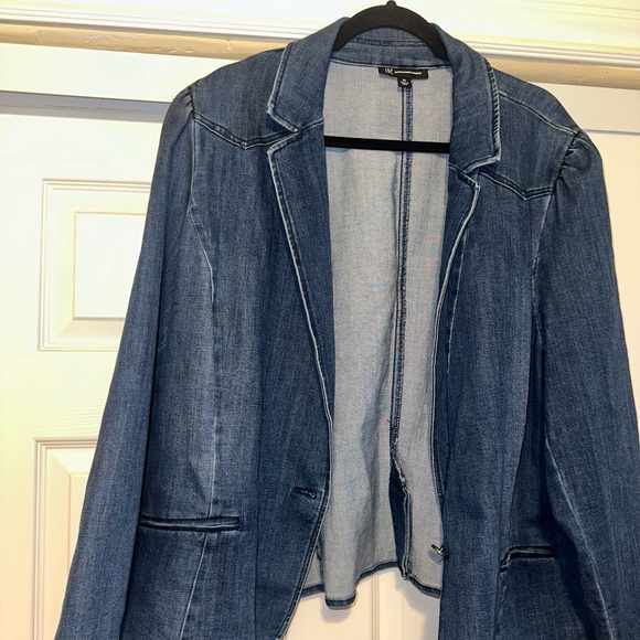 NEW Plus Size INC Blue Puff Sleeve Stretch Denim Blazer Jacket 3X - Picture 2 of 2